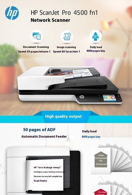 HP 3500 FN1/3600FN1/ 4500 FN1/4600FN1/6600FN1 Fast Color Double Sided USB Document Scanner with HD Continuous In-Stock